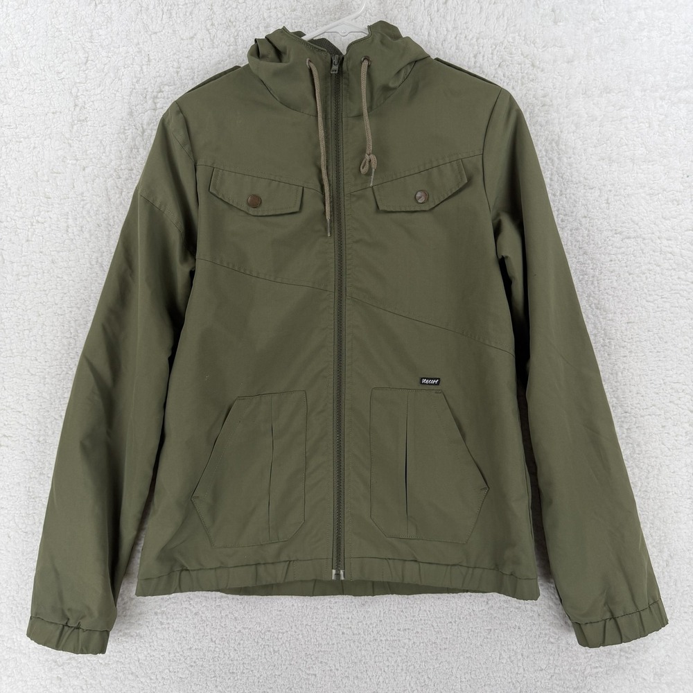 Volcom Jacket Youth Small 10 Green Hooded Windbreaker Full Zip‎ Pockets Casual